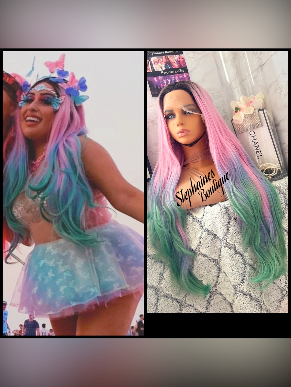 Dark Roots Pastel Pink, Lavender & Mint Ombre Long Wavy Women's Hair